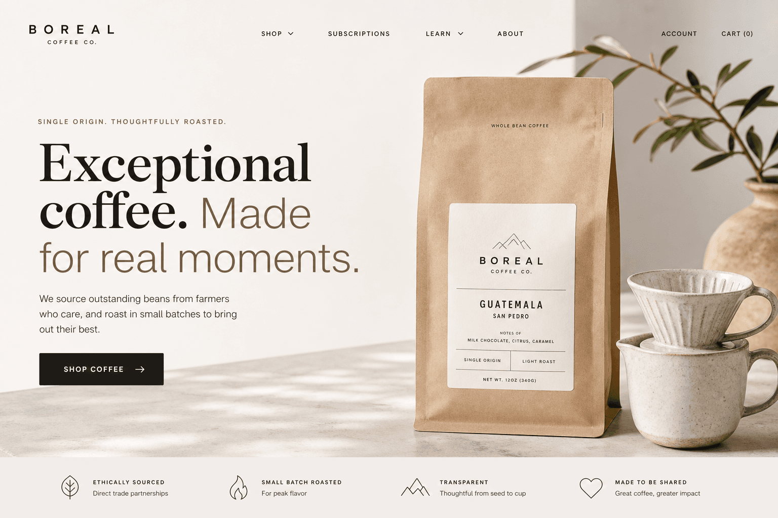 A draft of a coffee brand's homepage going through review