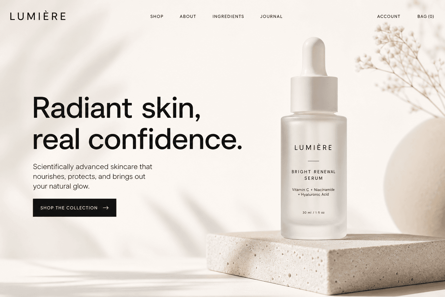 An A/B test running on a skincare brand's landing page